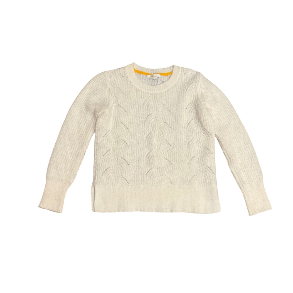 Boden Wool Mohair Blend Cable Knit Cream Crewneck Sweater Womens Size S